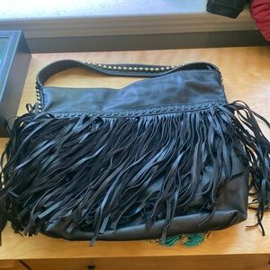 Big Buddha black fringe hobo purse